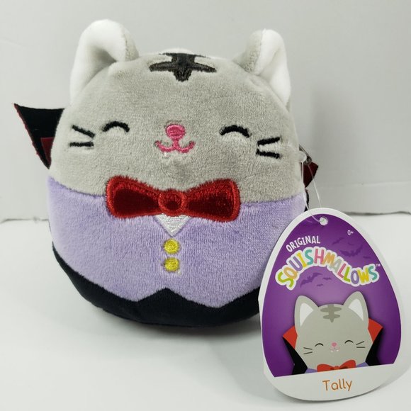 Squishmallows Other - Squishmallows 4” Halloween Vampire Tally the Gray Tabby Cat Closed Eyes NWT
